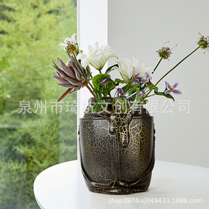 Modern Minimalist Resin <b>Bucket</b> Vase Cracked <b>Paint</b> Design <b>For</b> Living Room Bedroom Tabletop Decoration - Product Image 3
