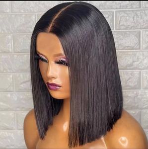 Peluca de Cabello <span class=keywords><strong>Humano</strong></span> Virgen con Frente de Encaje Transparente HD, Pelucas Cortas <span class=keywords><strong>y</strong></span> Lisas Tipo Bob para Mujeres Negras, Económicas - Product Image 1
