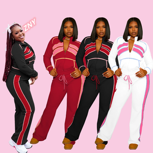 Damen Trainings anzug 2-teiliges Set Jogging anzug Waffel jacke Pullover Reiß verschluss Sweatshirt Top Coat und Flare Pants Damen Waffel Trainings anzug - Product Image 1