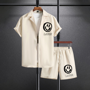 2025 nueva camisa de playa informal de manga corta con estampado Hawaiano para hombres ropa de playa americana tejida de tela de popelina para verano - Product Image 3