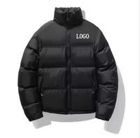Veste matelassée noire pour homme, col montant, fermeture éclair, coupe-vent, rembourrage en polyester, manteau d'hiver décontracté, design avec logo sur le devant