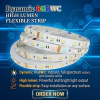 Bande lumineuse LED intelligente 24V RGBWC 60 LED 12mm COB Ra90 cinq-en-un SMD pour éclairage d'ambiance 5050 60 LED/M