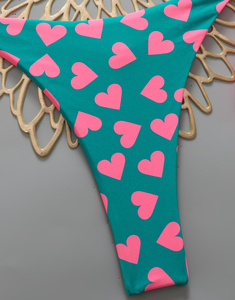 New Women's Bikini Split Swimsuit <b>Beach</b> Vacation Biquini Swim Bathing Suits Halter Lace-up Tops <b>Thongs</b> Y2k Heart Print Swimsuit - Product Image 6