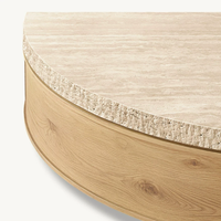 Table basse de style Wabi-sabi américain, plateau rond en travertin, base en bois massif, taille personnalisée, pour la maison, l'appartement, le salon