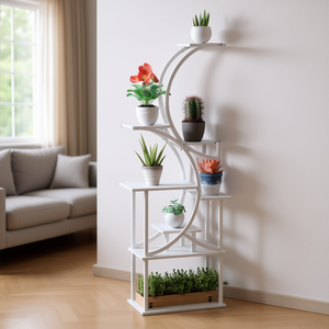 Soporte moderno de metal para flores de 50x40x30cm, diseño curvo de cinco niveles, estante independiente para exhibir plantas en la sala de estar - Product Image 2