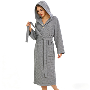 Peignoir <span class=keywords><strong>de</strong></span> <span class=keywords><strong>bain</strong></span> 100% coton A/B, poncho <span class=keywords><strong>de</strong></span> surf à capuche, serviette pour adultes, motif gaufré avec ceinture, doux, <span class=keywords><strong>bonne</strong></span> absorption d'eau, confortable - Product Image 3