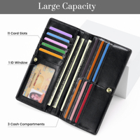 Dompet Wanita JIANJI Slim Panjang Anti RFID dengan Kancing, Lapisan Nilon, Kulit PU, Model Bidold, Tempat Kartu Kredit Multifungsi