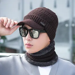 Men Fur Breathable Thicken Ski Hat Soft Knit Bonnet Skullies Beanie Caps Fall Winter Neck Warm Wool Knitted Hats Scarf