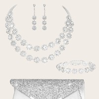 4 ensembles de sacs de mariage de luxe, accompagnés de colliers, bracelets, boucles d'oreilles et parures de bijoux pour femmes sertis de strass étincelants