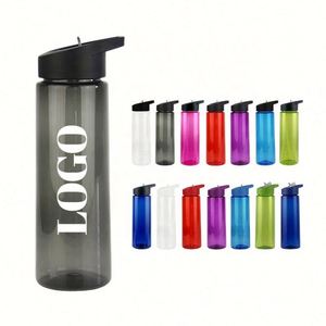 Bouteilles d'eau de sport en plastique sans BPA de 750 ml avec couvercles à paille rabattable et diverses couleurs disponibles en stock, logo personnalisé - Product Image 1