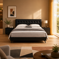 Cadre de lit plateforme moderne de luxe noir rembourré avec tête de lit pour chambre principale, chambre d'hôtel, maison