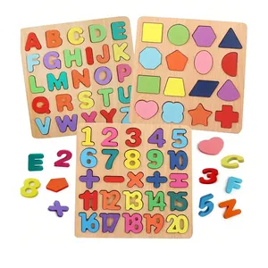 Montessori Early Educational 3D Puzzle for Kids Colorful Alphabet Number and Shape Matching Wooden Board Ages 2 to 4 Unisex