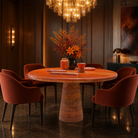 Table à manger ronde en travertin naturel, base en forme de cône, mobilier de salle à manger moderne et luxueux pour hôtel et restaurant, personnalisable