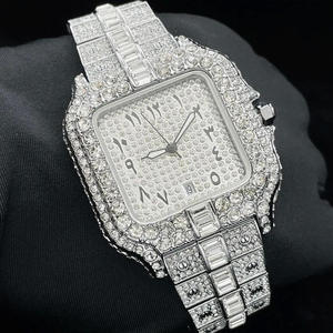 高級ユニーク メンズ ダイヤモンド ウォッチ 男性用 スクエア シルバー 腕時計 カスタム アラビア文字盤 アイスアウト ジルコン ラグジュアリー クォーツ リストウォッチ - Product Image 2
