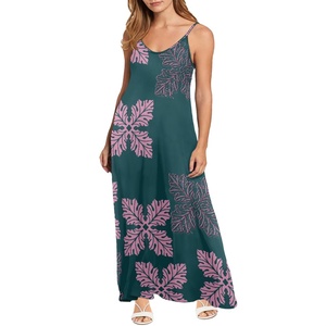 Elegante Vestido de <span class=keywords><strong>playa</strong></span> estampado a pedido telas hawaianas diseño personalización Casual <span class=keywords><strong>fiesta</strong></span> Slip vestido hasta el suelo <span class=keywords><strong>para</strong></span> mujer - Product Image 2