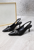 Escarpins noirs en PU à bride arrière pour femme, avec boucle en métal en forme de O, bout pointu, bride à œillets, talons chaton, élégants pour le bureau