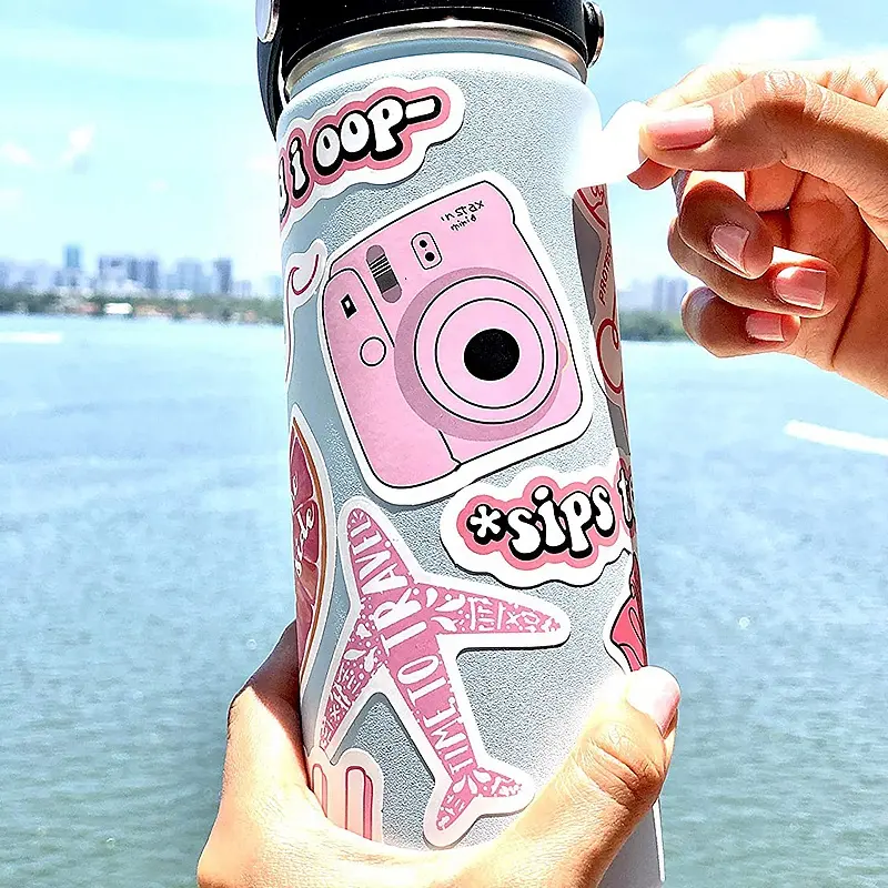 Die Cut Waterproof Vinyl Stickers Graffiti Pink Color Sticker for Laptop Water Bottle Phone Bicycle Luggage Guitar Bike Decal