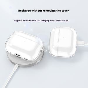 Étui pour casque en TPU transparent transparent pour <span class=keywords><strong>AirPods</strong></span> Pro <span class=keywords><strong>3</strong></span> housse antichoc anti-poussière avec clip mousqueton pour les sports de plein air - Product Image 2