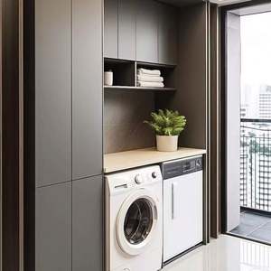Modern Balcony Laundry Sink <b>Cabinet</b> Living Room <b>Storage</b> <b>Cabinet</b> with Convenient Washing Machine Access - Product Image 2
