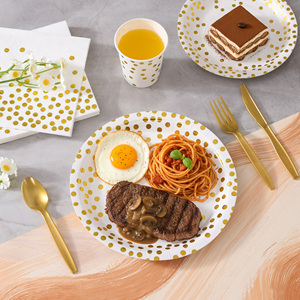 350Pcs Eco-Friendly Gold Dot Disposable PET <b>Dinnerware</b> <b>Set</b> for 50 Guests Plates Cups Napkins Gold Cutlery Microwave Safe for - Product Image 4