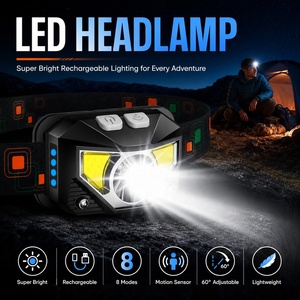 Lampe frontale, lampe frontale LED ultra-lumineuse rechargeable avec lumière blanche et rouge, lampe frontale à détecteur de mouvement, 8 modes - Product Image 1