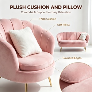 <span class=keywords><strong>Canapé</strong></span> deux <span class=keywords><strong>places</strong></span> moderne en velours, forme coquille, capitonné, avec pieds en métal doré pour salon, salon de beauté, chambre à coucher - Product Image 5