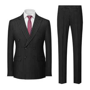 Nouveaux costumes d'affaires coréens à double boutonnage à rayures minces pour hommes deux pièces Double <span class=keywords><strong>tenue</strong></span> de marié de <span class=keywords><strong>mariage</strong></span> d'hôte ouverte - Product Image 3