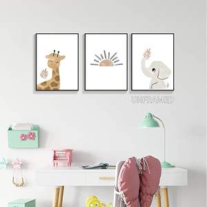 Dipinti di arte della parete Wall art colorato minimalista Baby Nursery Sun Room poster estetici pittura con stampa di elefanti neutri - Product Image 4