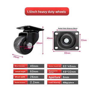 3-Zoll, 2,5-Zoll, 1,5-Zoll 2-teilige, extrem belastbare, massive Lenkrollen mit Bremse, niedriges Profil, für Gerätegestelle und Maschinen, schwarz, aus Gusseisen und Nylon - Product Image 4
