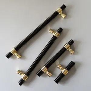 Black Acrylic Handle and Knob T Bar Pull AL-0081 for Cabinet/ Drawer /wardrobe / Furniture 60mm-366mm Screw Postmodern 14mm