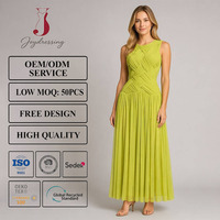 Robe longue plissée en maille vert citron élégante Joydressing pour femme, sans manches, froncée, croisée, pour soirée, bal de promo