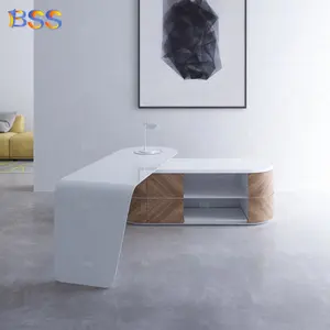 Boss Desk Muebles de oficina Custom Corian White Office CEO President Desk Luxury L Shape Modern Executive Office Desk