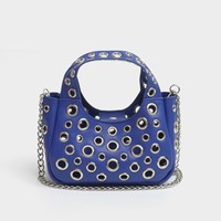 Tas Selempang Wanita Gaya Punk Rock Industrial dengan Lubang-Lubang, Grommet, Eyelet, Pegangan Bulat, Rantai, dan Tali untuk Jalan-Jalan