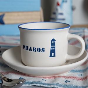 Anchor Sailing & Beach Pharos Designs Tazas de cerámica Juego de tazones para decoración costera del hogar Seguro para microondas con tapas para capuchino - Product Image 5