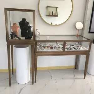 Kabinet Display Perhiasan Baja Tahan Karat Kustom Mewah Mewah Mewah dan Lemari Pajangan Kaca untuk Toko Perhiasan