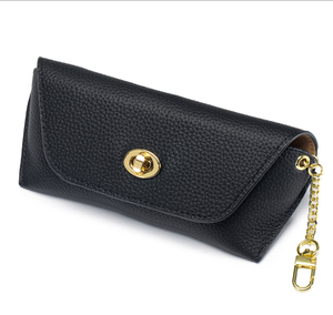 Étui à lunettes en cuir véritable, trousse à crayons tendance avec fermeture à pression, porte-monnaie portable pour femmes - Product Image 6