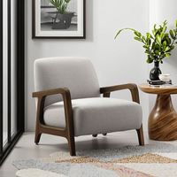 Fauteuil de luxe moderne en bois massif, écologique, avec assise en tissu et accoudoirs, pour salon, chambre, chaise de loisirs rembourrée pour appartement et villa