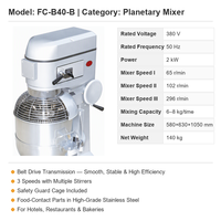 Commerciële 40L Planetaire Mixer met Veiligheidsbeugel, 3 Snelheden, 2kW, Staande Deegmixer voor Bakkerij en Restaurant