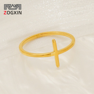 Zogxin Gold Cross <b>Ring</b> Thin Band Adjustable Women's Jewelry Gift <b>Titanium</b> Steel ZR1676G - Product Image 1