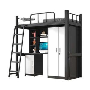 Modern Metal Loft Bunk <b>Bed</b> Table Black <b>Single</b> Size 350kg Capacity Epoxy Powder Coating Knock-down for Dormitory Bedroom Hotel - Product Image 1