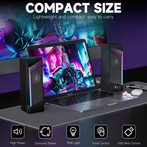 Haut-parleurs stéréo de jeu de haute qualité avec basses riches, alimentés par USB, pour ordinateur de bureau, 6 lumières RGB colorées et contrôle du volume - Product Image 6