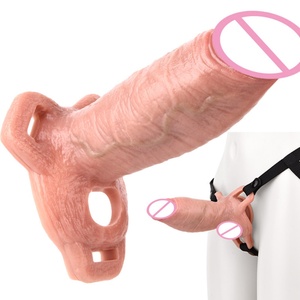 SXXY Ultra Closed Head Penis Sleeve With Strap on Belt Realistic Hollow <b>Dildo</b> Sheath Sleeve Belt Silicone Male Sex Toy Wholesale - Product Image 1