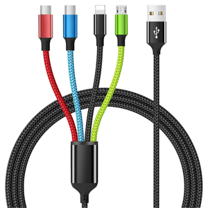 <span class=keywords><strong>Cable</strong></span> de Datos USB Multiusos 4 en 1 de Nailon Resistente de Carga Rápida y Varios Colores para Teléfono Inteligente, Tableta y Cámara - Product Image 1
