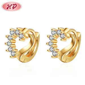 Jewelry Supplier Factory 3A Cz Cubic Zirconia Heart Huggies Earring Gold Plated Brass Huggie Earrings