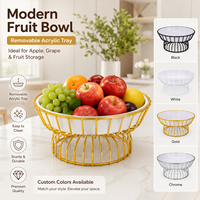 Cesta de Frutas Redonda Moderna em Aço Inoxidável com Bandeja Acrílica Removível, Fácil de Limpar, Armazenamento de Cozinha para Maçãs, Uvas e Outros Frutas