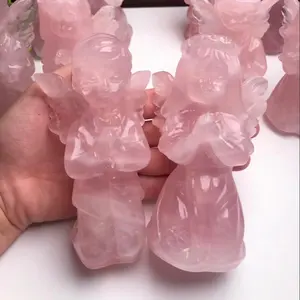 spiritual healing crystal stone crafts high quality natural rose quartz angel fro gift home decoration