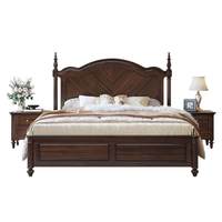 Lit double en bois massif de style vintage américain, 18m, taille King, peinture écologique, esthétique Old Money, chambre principale