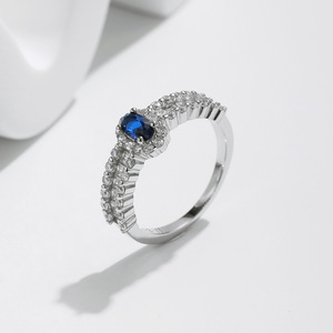 2026 Trending S925 Sterling <b>Silver</b> Halo Oval Blue Gemstone Paved Band <b>Ring</b> Elegant Jewelry Gift For Women Daily Wear - Product Image 4
