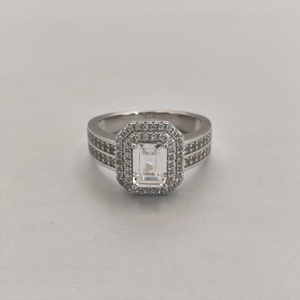 Anello di lusso 925 in argento Sterling 1CT taglio smeraldo zaffiro bianco e diamante anello di fidanzamento per le donne - Product Image 2