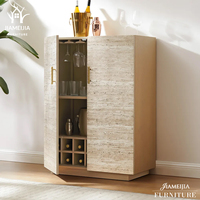 Meuble de bar moderne Japandi, aspect travertin, buffet à 2 portes avec porte-verres, meubles de salle à manger, fournisseur direct d'usine